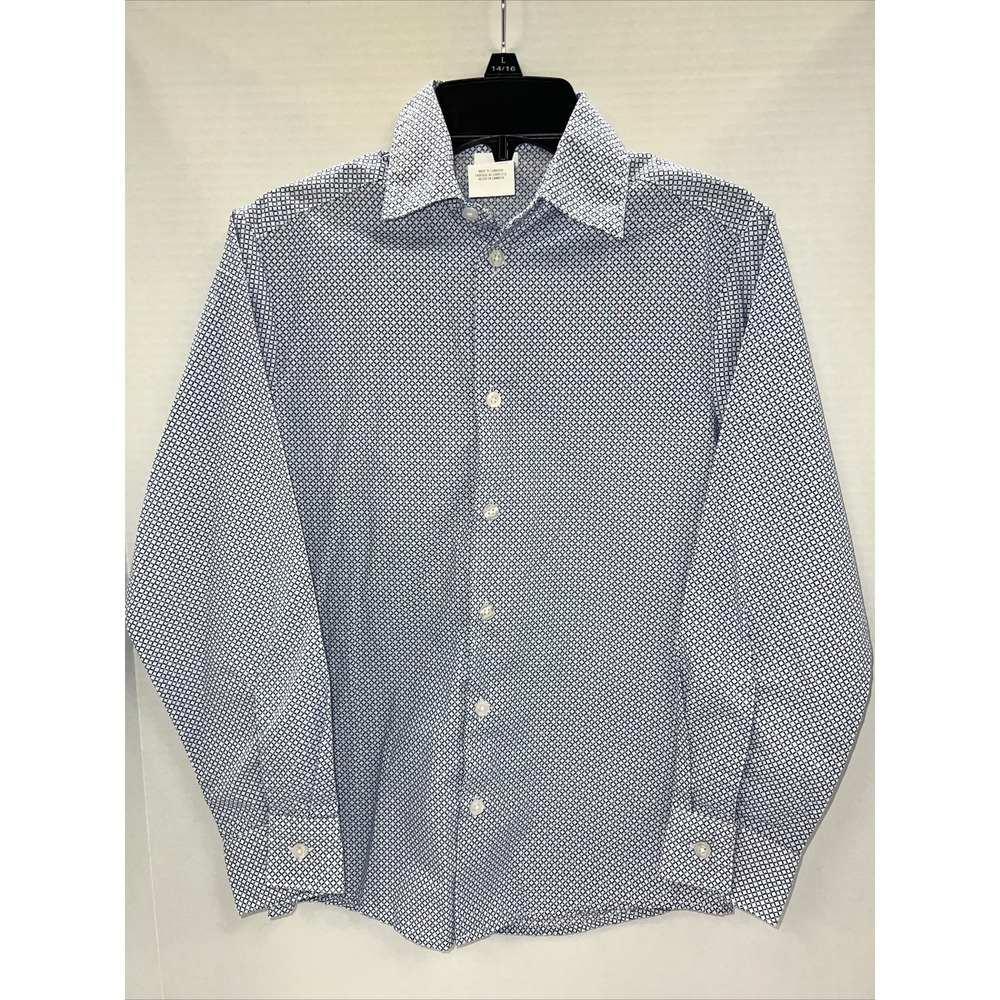 Van Heusen Shirt Youth Size 10 Blue Diamond Pattern Long Sleeve Button Up